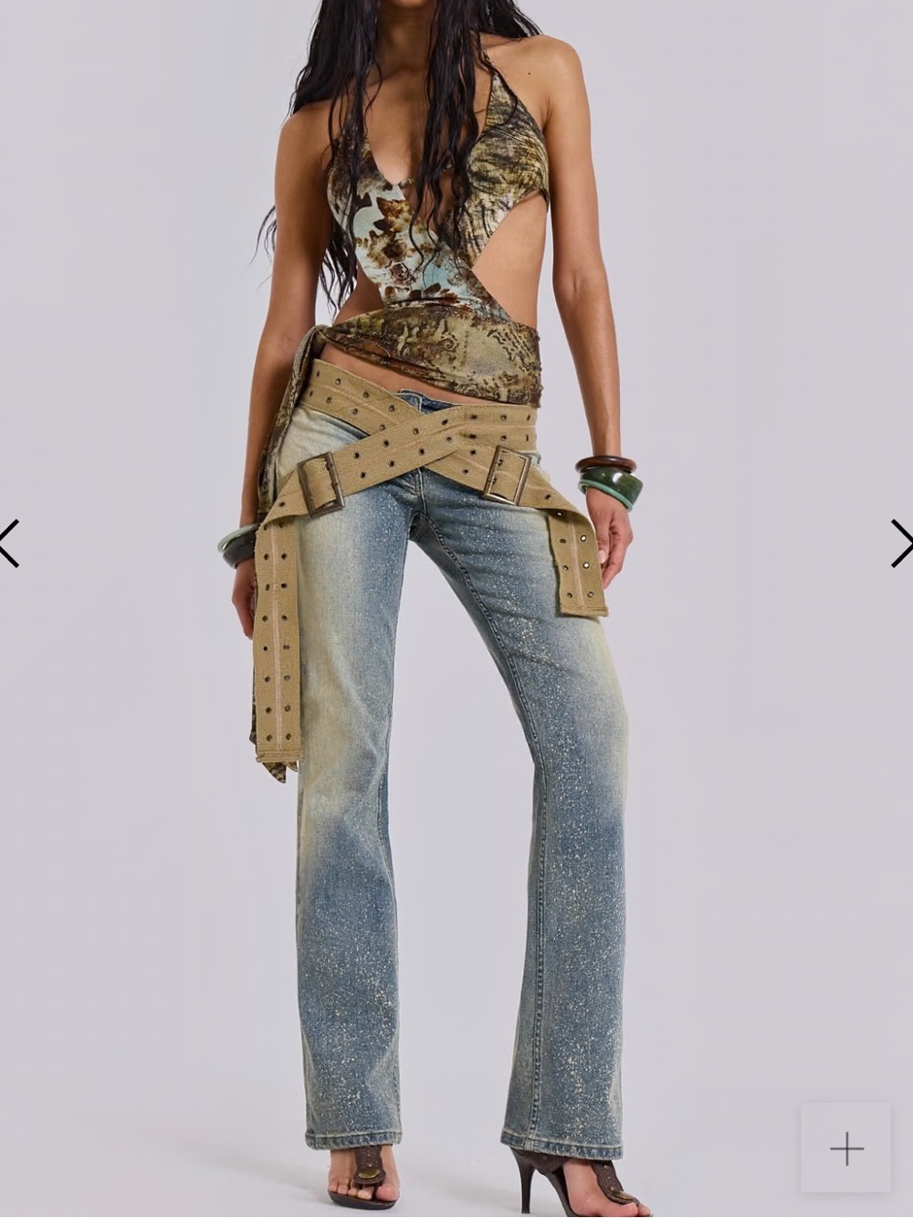 Jaded London Strap Up Low Rise Flare Stonewash Jeans Y2K Festival- 26
